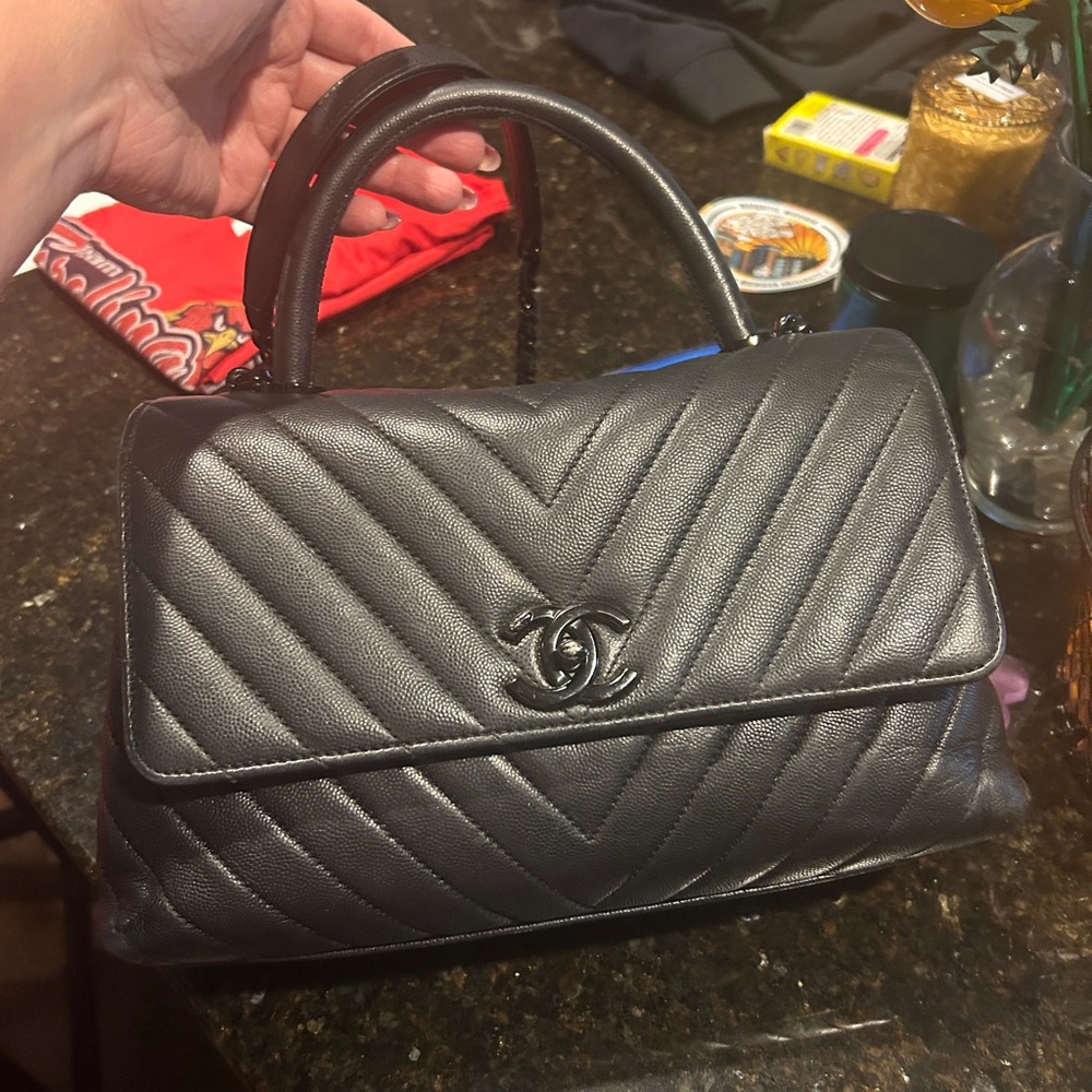 Chanel Coco Top Handle Chevron So Black